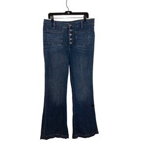 INC High Rise‎ Flare Jeans Size 14 – Stretchy Dark Wash Button Fly Denim